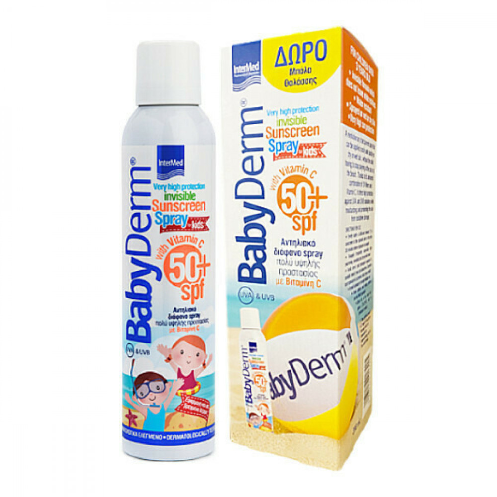 Intermed Αδιάβροχο Παιδικό Αντηλιακό Spray Babyderm για Πρόσωπο και Σώμα SPF50 200ml Δώρο Μπάλα Θαλάσσης Intermed Αδιάβροχο Παιδικό Αντηλιακό Spray Babyderm για Πρόσωπο και Σώμα SPF50 200ml Δώρο Μπάλα Θαλάσσης