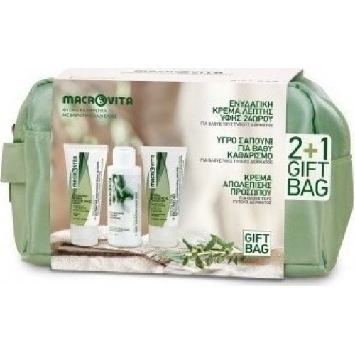 Macrovita Gift Bag Ενυδατική Κρέμα Λεπτής Υφής 50ml και Υγρό Σαπούνι για Βαθύ Καθαρισμό 100ml και Κρέμα Απολέπισης Προσώπου 50ml 