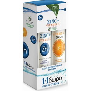 Power Health Zinc and Vitamin C Stevia 20 αναβράζοντα δισκία και Vitamin C 500mg 20 αναβράζοντα δισκία Λεμόνι