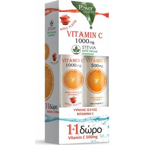 Power Health Vitamin C 1000mg Apple Stevia 24tabs and Vitamin C 500mg Orange 20tabs