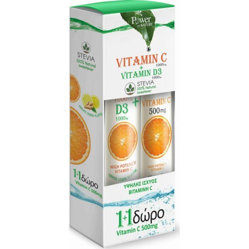 Power Health Vitamin C 1000mg and D3 1000iu Stevia 24 αναβράζοντα δισκία and Vitamin C 500mg 20 αναβράζοντα δισκία