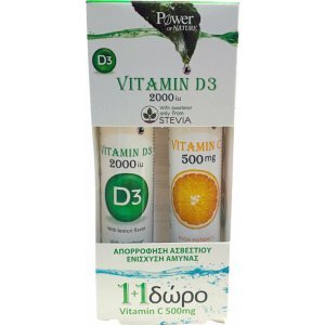 Power Health Vitamin D3 2000iu and Vitamin C 500mg Πορτοκάλι 20 + 20 αναβράζοντα δισκία