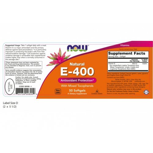 NOW VITAMIN E-400 IU MT 50 Μαλακές Κάψουλες