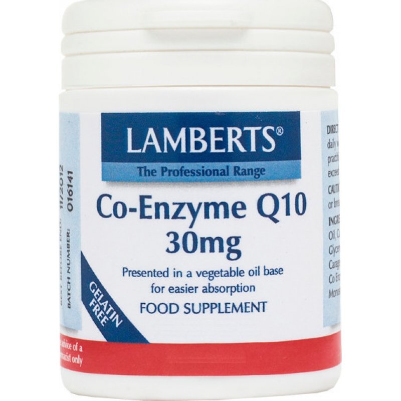 LAMBERTS Co-Enzyme Q10 30mg Συνένζυμο Q10 30mg Συμπλήρωμα Διατροφής για την Παραγωγή Ενέργειας από τα Θρεπτικά Συστατικά της Τροφής 30CAPS