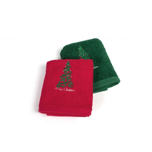 Χριστουγεννιάτικο Σετ Πετσέτες 2 τεμ. 40X60 Έλατο Κόκκινο-Πράσινο