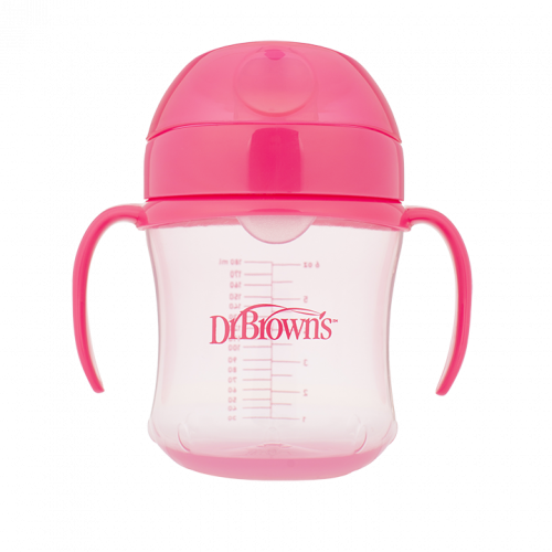 DR. BROWN'S Κύπελλο 180 ml μαλακό στόμιο με καπάκι και λαβές ροζ TC 61001-pink