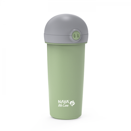 NAVA Μπουκάλι πλαστικό με καλαμάκι σιλικόνης "We Care", πράσινο 380ml 10-259-042