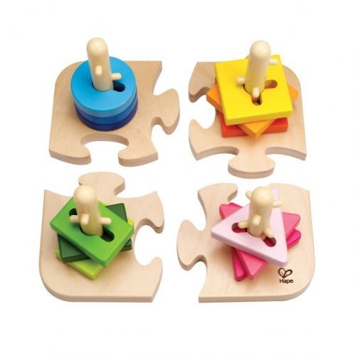Hape Creative Peg Puzzle Δημιουργικό Παζλ Με Πολύχρωμα Διαφορετικά Σχήματα και Πασσάλους 16Τεμ E0411